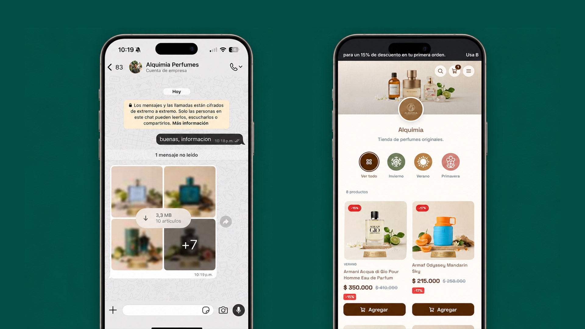 Comparación entre fotos en galería de WhatsApp y un catálogo de productos ordenado